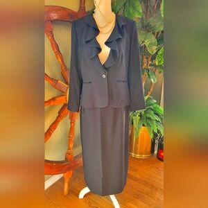 NyGard Collection (SET) Black Ruffled Jacket and Matching Ankle Length Skirt